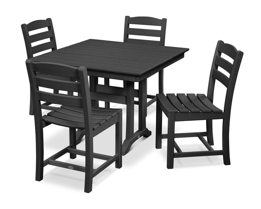 POLYWOOD La Casa Cafe 5-Piece Farmhouse Trestle Side Chair Dining Set in Black