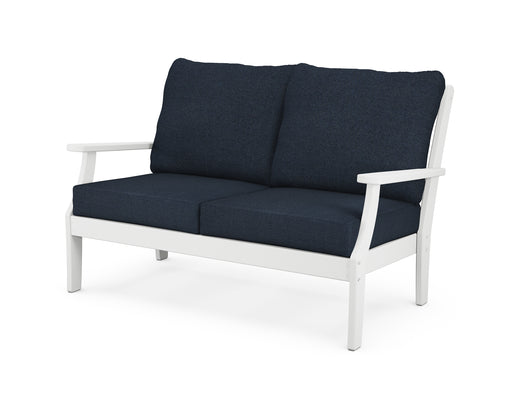 POLYWOOD Braxton Deep Seating Loveseat in White / Marine Indigo image