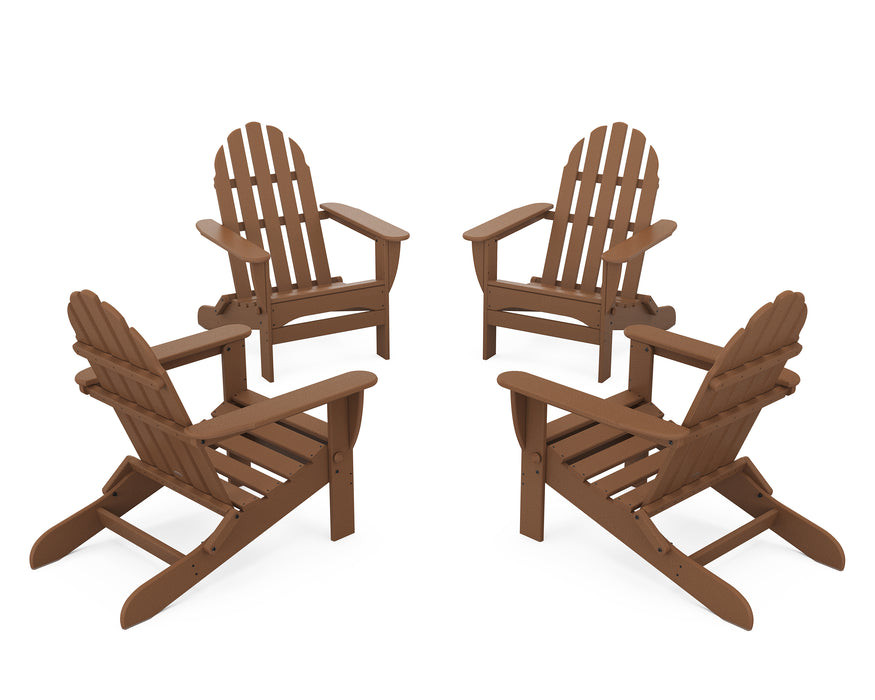 POLYWOOD 4-Piece Classic Folding Adirondack Conversation Set in Teak