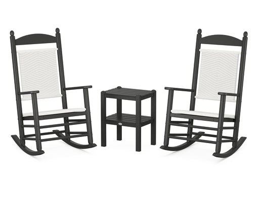 POLYWOOD Jefferson 3-Piece Woven Rocker Set in Black / White Loom image