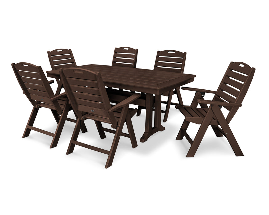 POLYWOOD 7-Piece Nautical Highback Chair Dining Set with Trestle Legs in Mahogany image