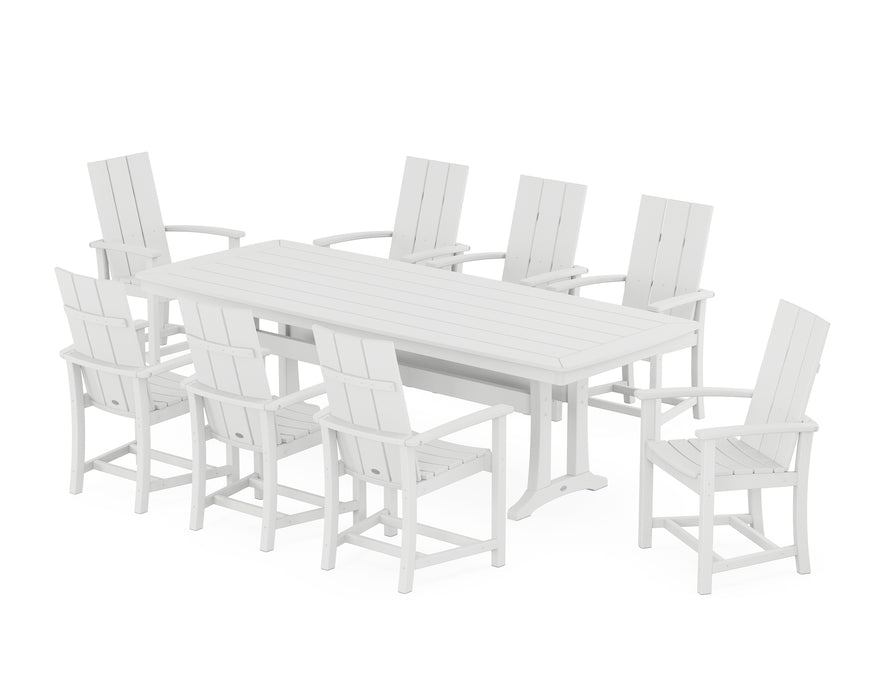 POLYWOOD Modern Adirondack 9-Piece Dining Set with Trestle Legs in White