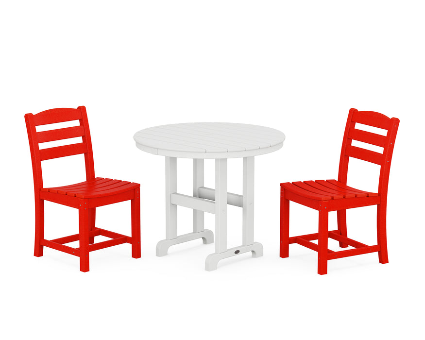 POLYWOOD La Casa Cafe Side Chair 3-Piece Round Dining Set in Sunset Red