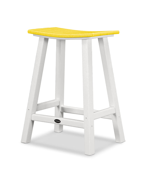 POLYWOOD Contempo 24" Saddle Counter Stool in White / Lemon image