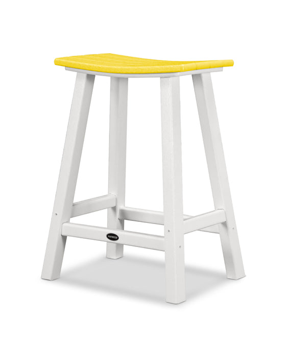 POLYWOOD Contempo 24" Saddle Counter Stool in White / Lemon image