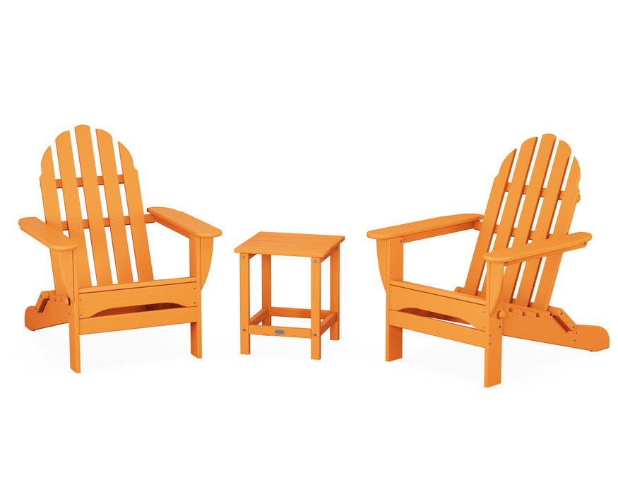 POLYWOOD Classic Folding Adirondack 3-Piece Set with Long Island 18" Side Table in Tangerine