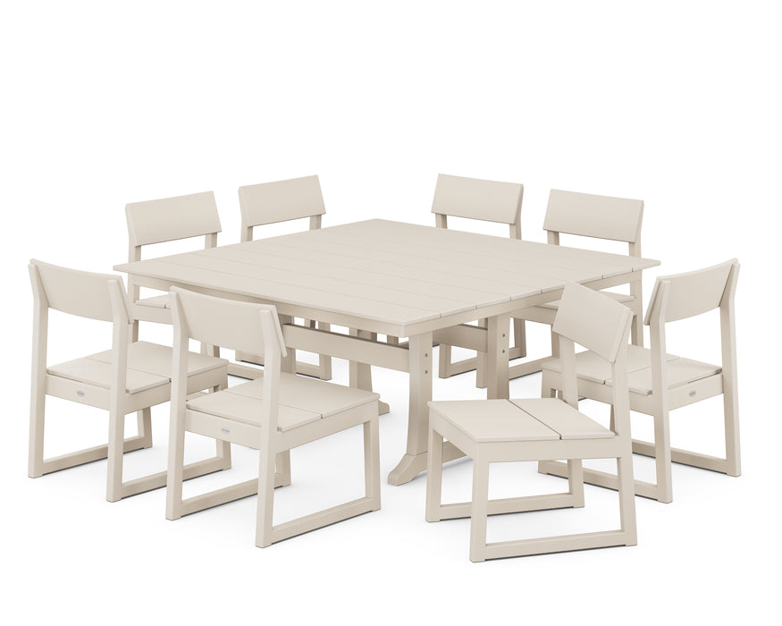 POLYWOOD EDGE 9-Piece Farmhouse Trestle Dining Set in Sand