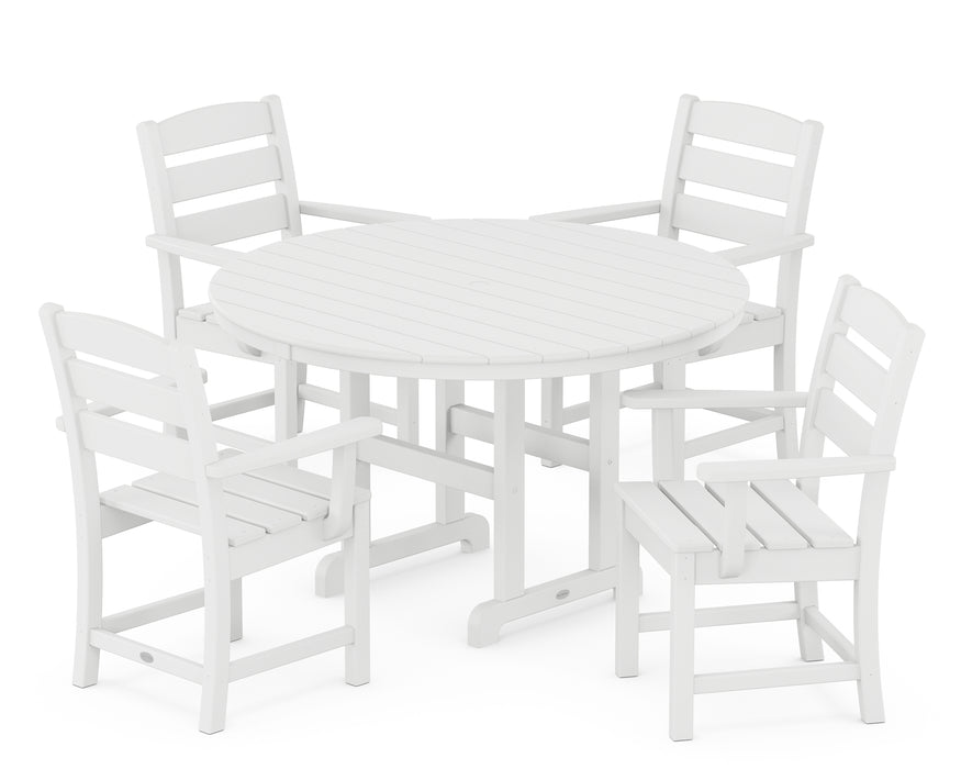 POLYWOOD Lakeside 5-Piece Round Farmhouse Dining Set in White image