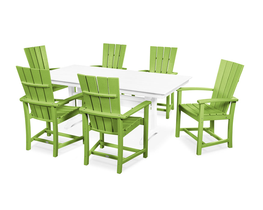 POLYWOOD Quattro 7-Piece Farmhouse Dining Set with Trestle Legs in Lime / White