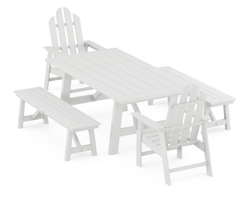 POLYWOOD Long Island 5-Piece Rustic Farmhouse Dining Set With Benches in White