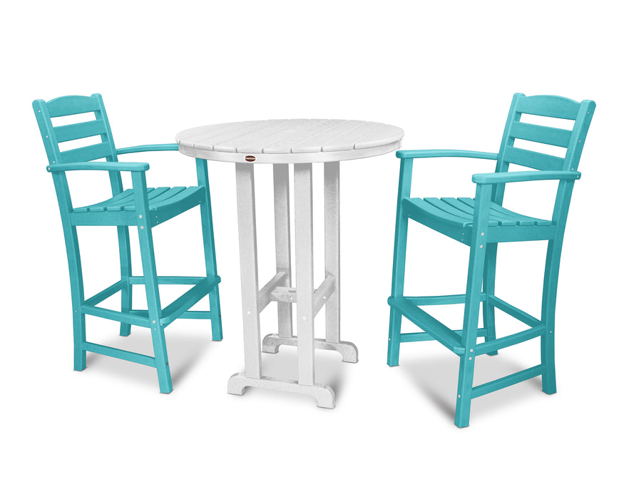 POLYWOOD La Casa Cafe 3-Piece Round Farmhouse Bar Set in Aruba / White