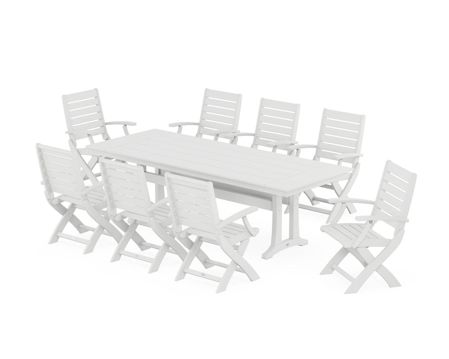 POLYWOOD Signature Folding 9-Piece Farmhouse Trestle Dining Set with Trestle Legs in White image