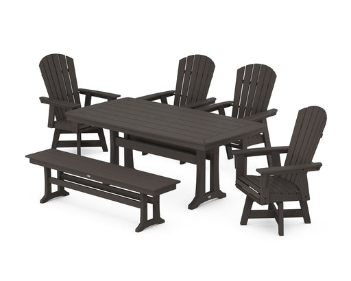 POLYWOOD Nautical Adirondack Swivel 6-Piece Dining Set with Trestle Legs in Vintage Coffee image