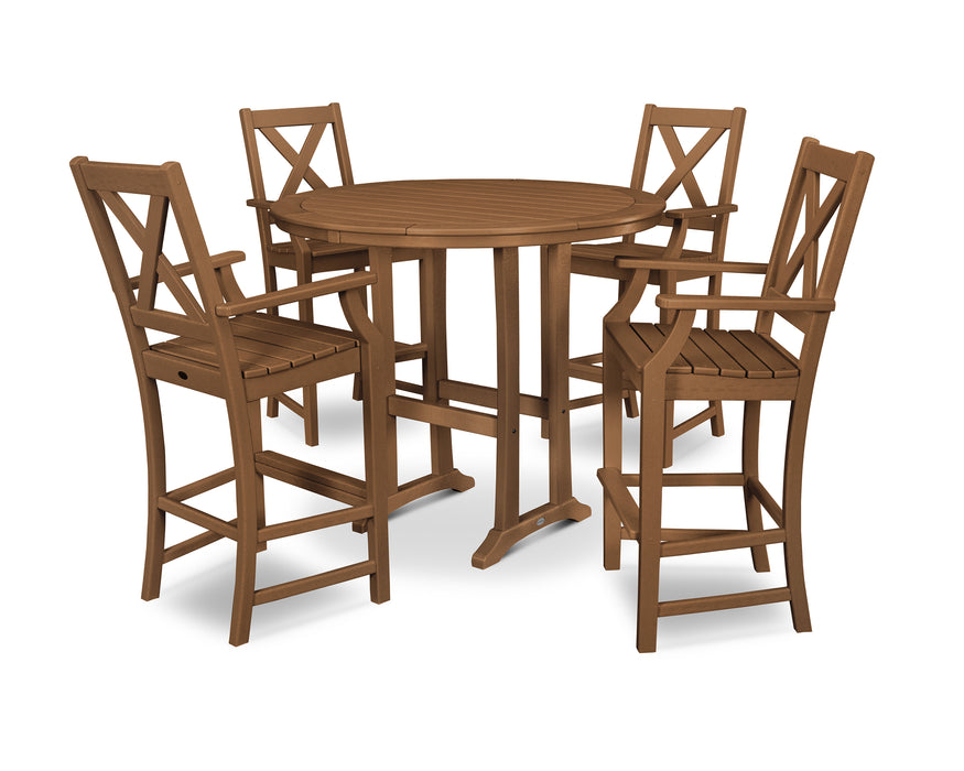 POLYWOOD Braxton 5-Piece Nautical Trestle Arm Chair Bar Set in Teak