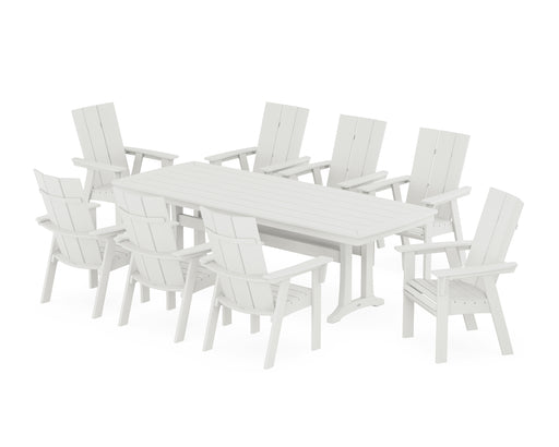 POLYWOOD Modern Curveback Adirondack 9-Piece Dining Set with Trestle Legs in Vintage White image