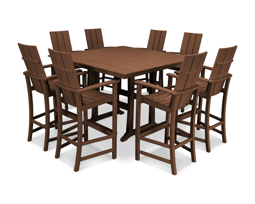 POLYWOOD Modern Adirondack 9-Piece Farmhouse Trestle Bar Set in Teak