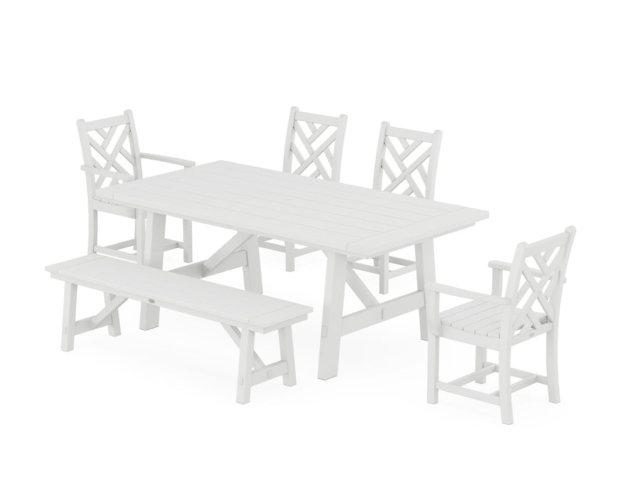 POLYWOOD Chippendale 6-Piece Rustic Farmhouse Dining Set With Bench in White