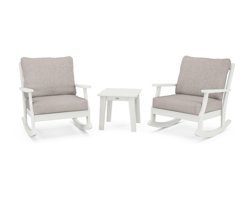 POLYWOOD Braxton 3-Piece Deep Seating Rocker Set in Vintage White / Weathered Tweed