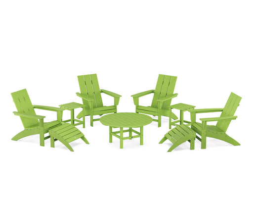 POLYWOOD Modern Adirondack Chair 9-Piece Conversation Set in Lime image