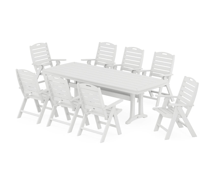 POLYWOOD Nautical Highback 9-Piece Dining Set with Trestle Legs in White image