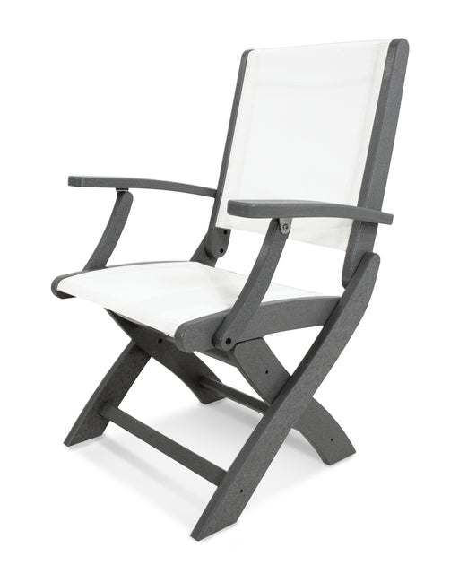 POLYWOOD Coastal Folding Chair in Slate Grey / White Sling image