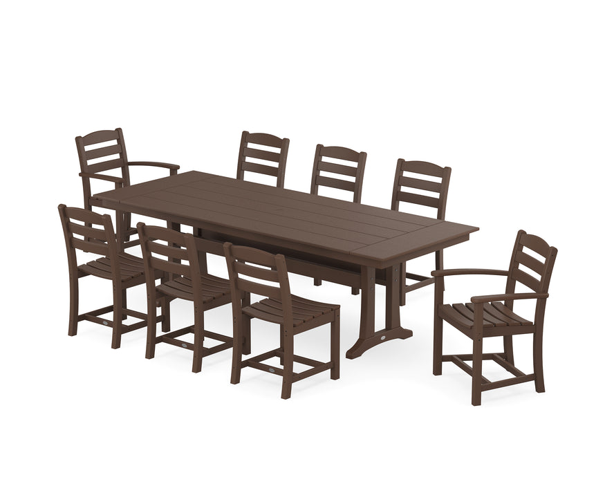 POLYWOOD La Casa Cafe 9-Piece Farmhouse Dining Set with Trestle Legs in Mahogany