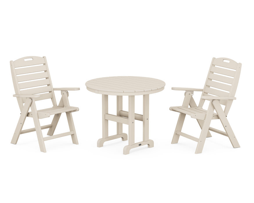 POLYWOOD Nautical Highback Chair 3-Piece Round Dining Set in Sand