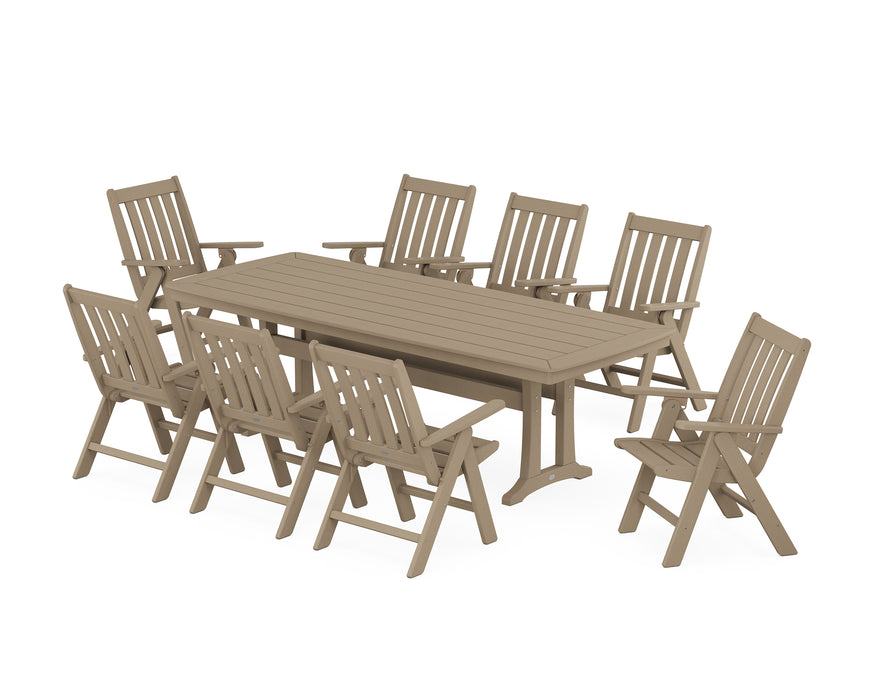 POLYWOOD Vineyard Folding 9-Piece Dining Set with Trestle Legs in Vintage Sahara