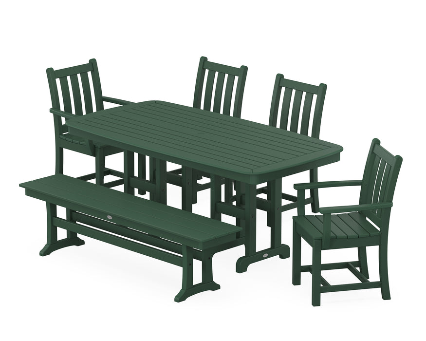 POLYWOOD Traditional Garden 6-Piece Dining Set with Bench in Green image