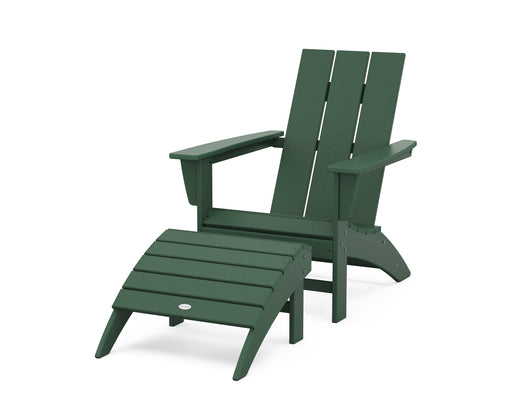 POLYWOOD Modern Adirondack Chair 2-Piece Set with Ottoman in Green image