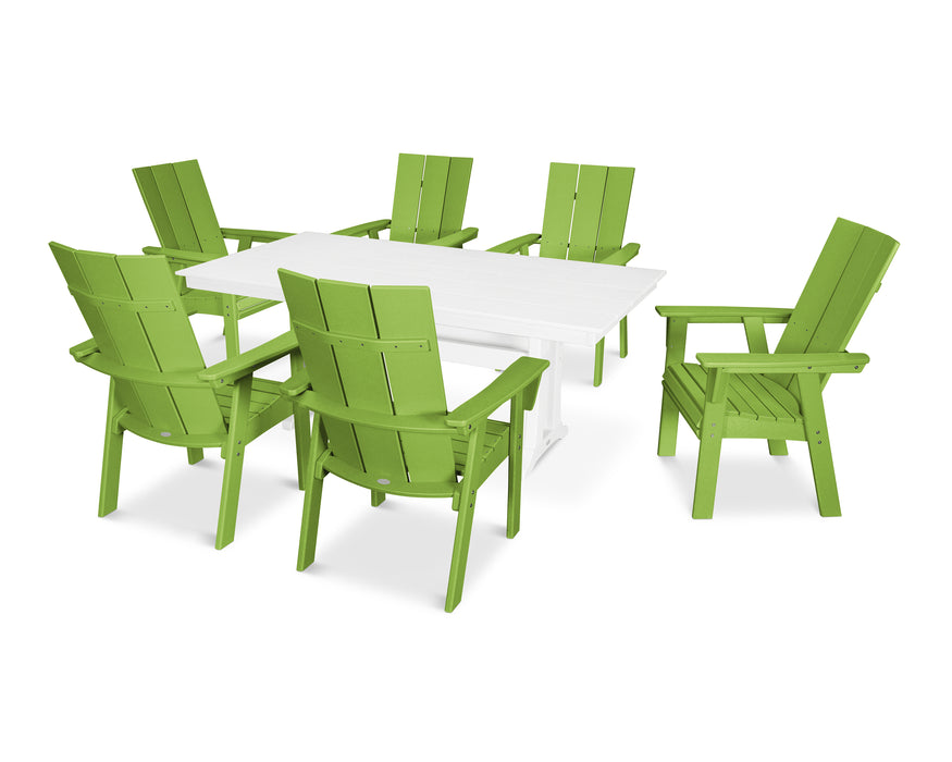 POLYWOOD Modern Curveback Adirondack 7-Piece Farmhouse Dining Set with Trestle Legs in Lime / White