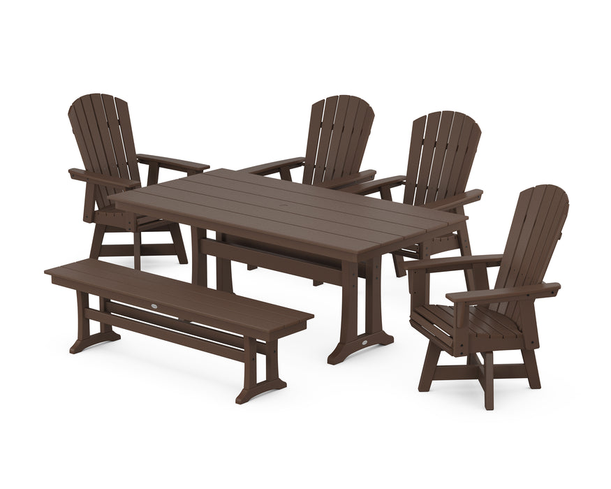 POLYWOOD Nautical Adirondack Swivel 6-Piece Farmhouse Dining Set With Trestle Legs in Mahogany image