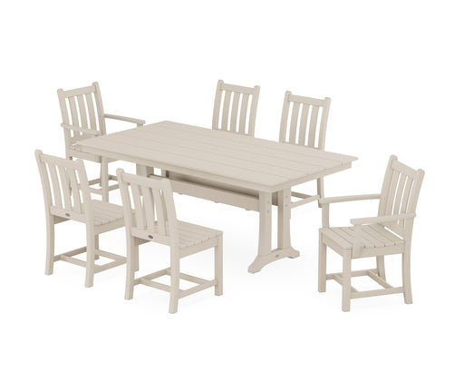 POLYWOOD Traditional Garden 7-Piece Farmhouse Dining Set With Trestle Legs in Sand image