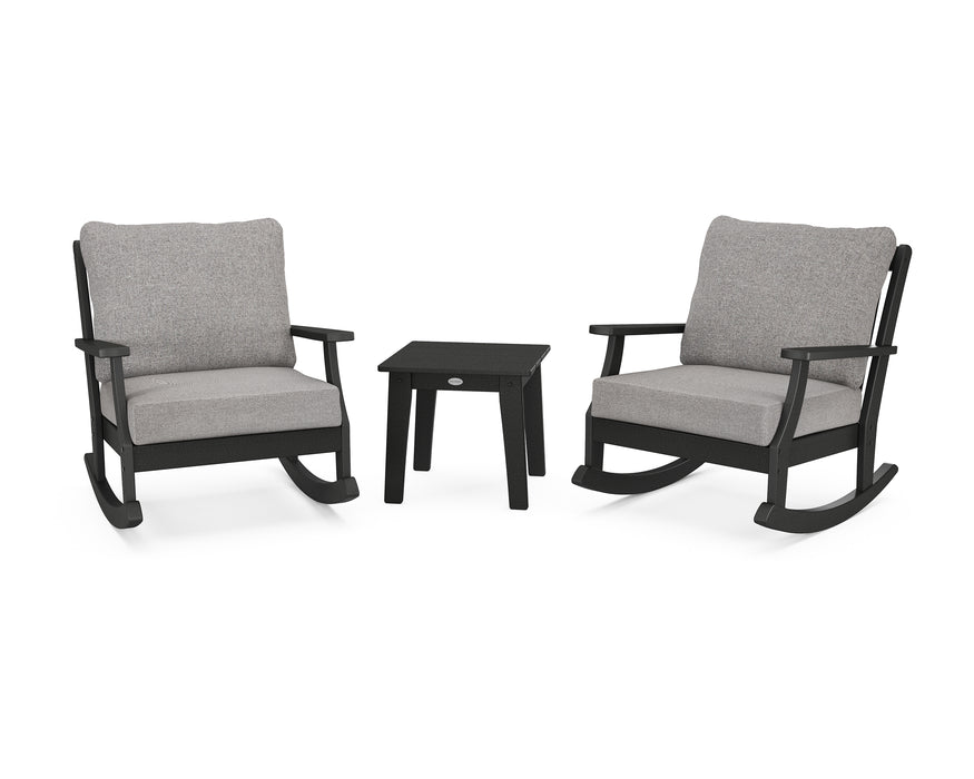 POLYWOOD Braxton 3-Piece Deep Seating Rocker Set in Black / Grey Mist