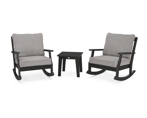 POLYWOOD Braxton 3-Piece Deep Seating Rocker Set in Black / Grey Mist image