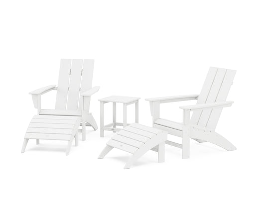 POLYWOOD Modern Adirondack Chair 5-Piece Set with Ottomans and 18" Side Table in White image