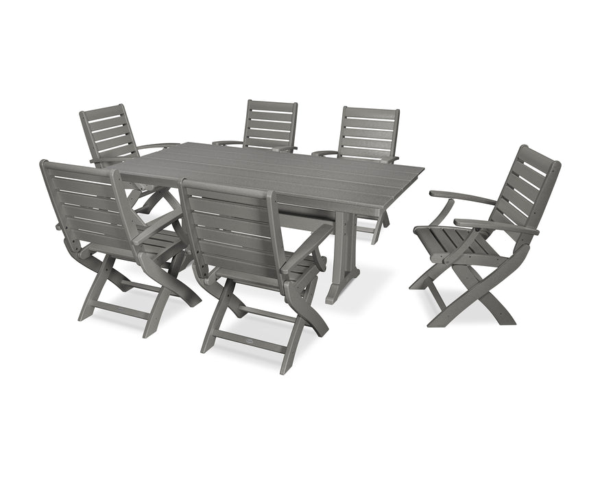 POLYWOOD Signature Folding Chair 7-Piece Farmhouse Dining Set with Trestle Legs in Slate Grey image