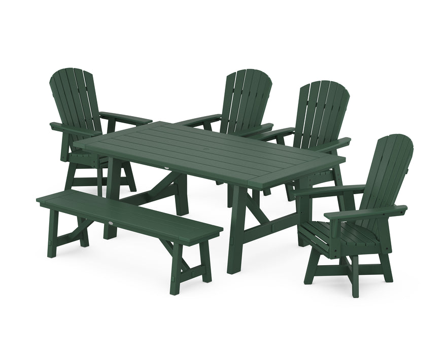 POLYWOOD Nautical Adirondack Swivel 6-Piece Rustic Farmhouse Dining Set With Trestle Legs in Green image