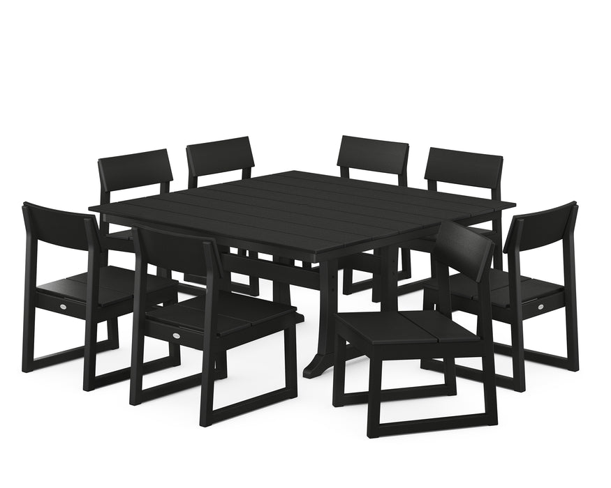 POLYWOOD EDGE 9-Piece Farmhouse Trestle Dining Set in Black