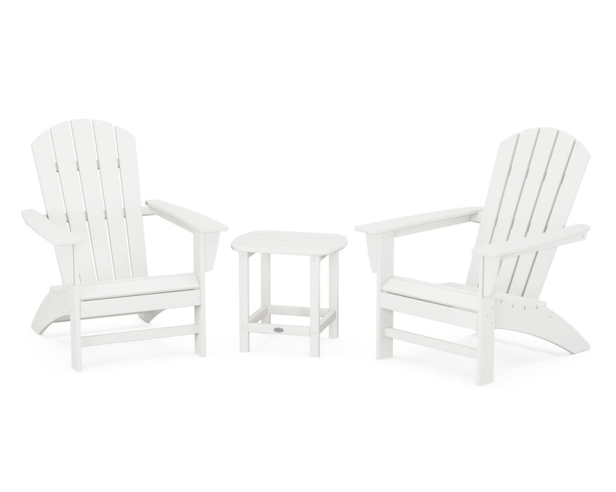 POLYWOOD Nautical 3-Piece Adirondack Set with South Beach 18" Side Table in Vintage White