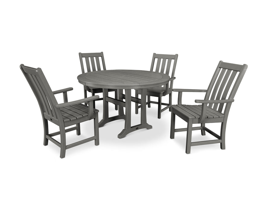 POLYWOOD Vineyard 5-Piece Round Dining Set with Trestle Legs in Slate Grey