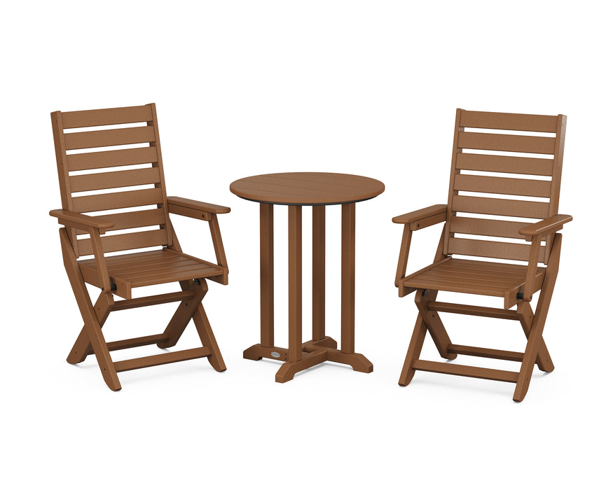 POLYWOOD Captain 3-Piece Round Dining Set in Teak