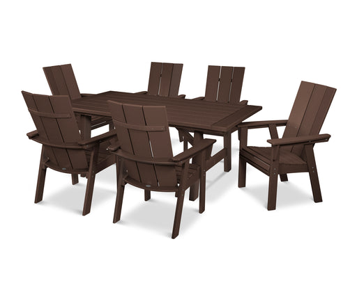 POLYWOOD Modern Curveback Adirondack 7-Piece Rustic Farmhouse Dining Set in Mahogany image