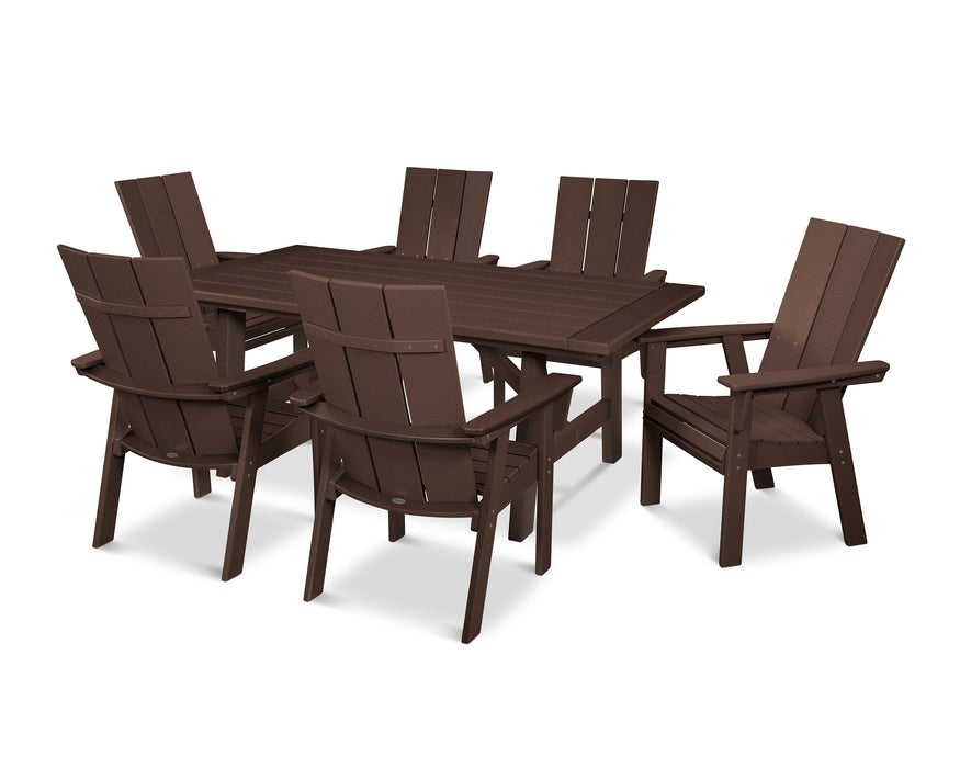 POLYWOOD Modern Curveback Adirondack 7-Piece Rustic Farmhouse Dining Set in Mahogany