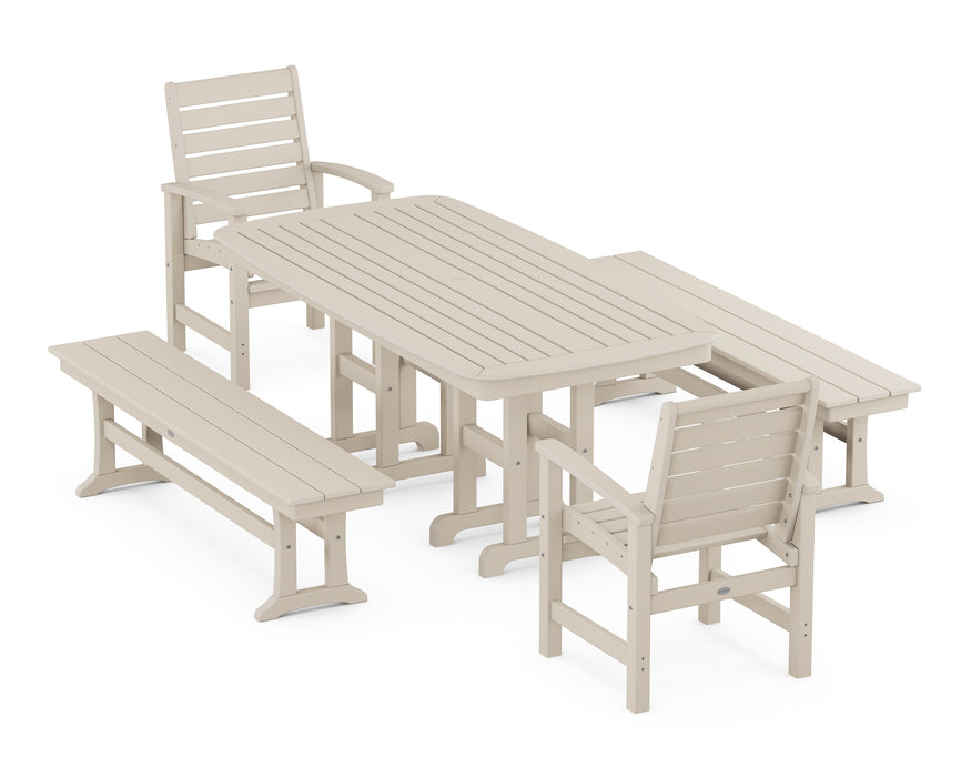 POLYWOOD Signature 5-Piece Dining Set with Benches in Sand