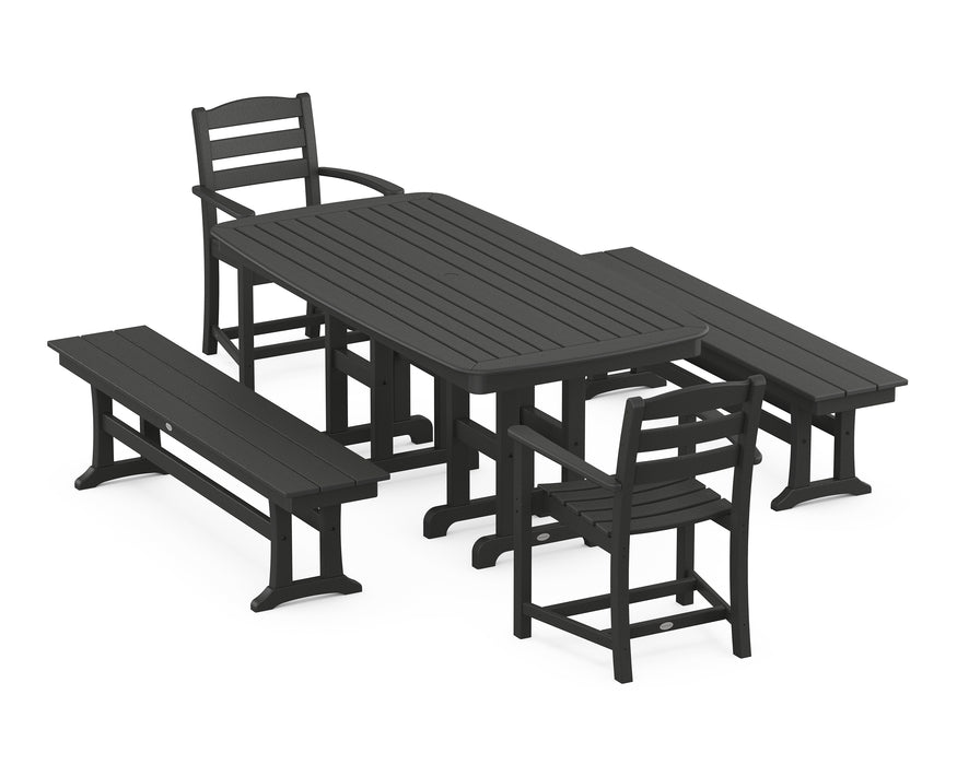 POLYWOOD La Casa Cafe 5-Piece Dining Set with Benches in Black