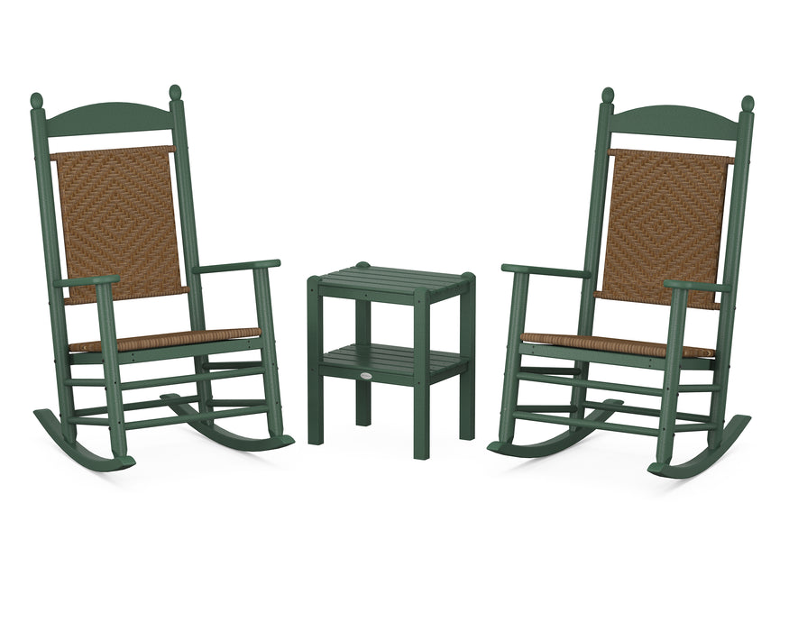 POLYWOOD Jefferson 3-Piece Woven Rocker Set in Green / Tigerwood image