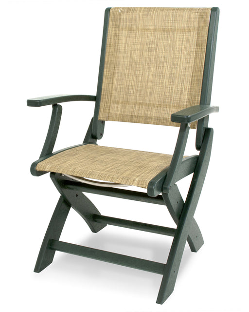 POLYWOOD Coastal Folding Chair in Green / Burlap Sling image