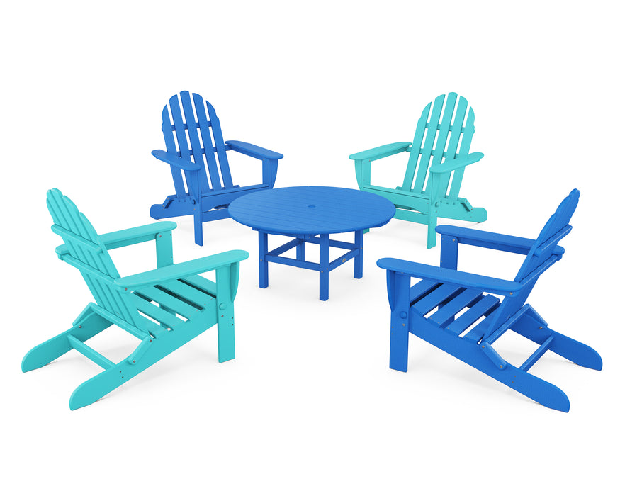 POLYWOOD Classic Folding Adirondack 5-Piece Conversation Group in Pacific Blue / Aruba image