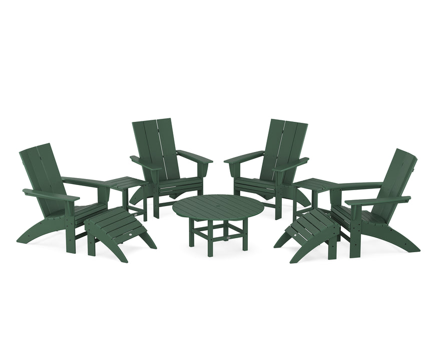 POLYWOOD Modern Curveback Adirondack Chair 9-Piece Conversation Set in Green image